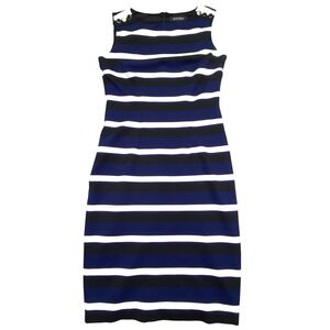 White House Black Market Dress Women's Size 00 Blue White Black Stripe Sheath